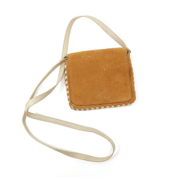 Urban Outfitters Mini Nubuck Leather Tan Crossbody Boho Whipstitch Western - Picture 1 of 11